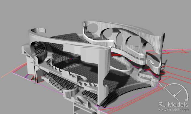 戲曲中心建筑模型的大小為1230mm X 830mm X 590mm ，歷時1個月制成。戲曲中心的外觀別樹一格，糅合了傳統(tǒng)與現(xiàn)代元素，整體屬于流線型設(shè)計，外觀如同舞臺簾幕一般。從建筑模型的設(shè)計中觀看，▲戲曲中心的結(jié)構(gòu)為流線外型和內(nèi)部空間， 呈現(xiàn)出「氣」的概念。。