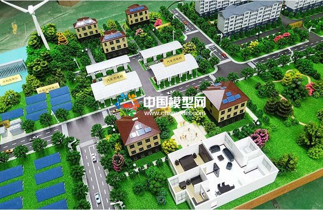 光伏電站應(yīng)用場(chǎng)景沙盤(pán)模型，太陽(yáng)能光伏屋頂發(fā)電沙盤(pán)模型